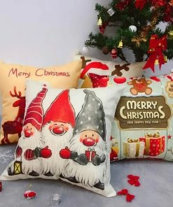 TIANZAN Life Store GZTZMY 1Pcs 45*45 Cm Happy New Year Christmas Decorations For Home Cartoon Elk Linen Decorative Pillows Cover Navidad Natal Christmas Home Decor