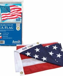 Online American Store Annin Flagmakers Model 2270 American Flag 5x8 Ft. Nylon SolarGuard Nyl-Glo, 100% Made In USA With Sewn Stripes, Embroidered Stars And Brass Grommets.