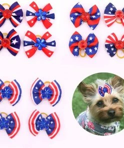 Onlineamericanstore 20pcs Pet Puppy Dog Cat Hair Bows Bowknot Hair Bows Red White Blue Pet Hair Accessories Bows Pet Supplies Christmas Pets Collection