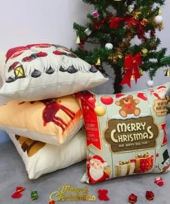 TIANZAN Life Store GZTZMY 1Pcs 45*45 Cm Happy New Year Christmas Decorations For Home Cartoon Elk Linen Decorative Pillows Cover Navidad Natal Christmas Home Decor