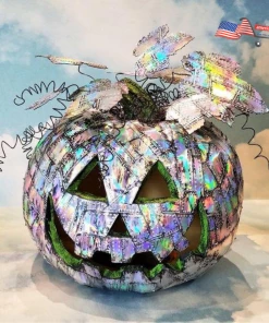 The American Store Holographic Steampunk Lighted Pumpkin Made Up Of Grunge Riveted Metal For Interior Decoration Halloween Decorations