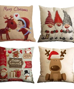 TIANZAN Life Store GZTZMY 1Pcs 45*45 Cm Happy New Year Christmas Decorations For Home Cartoon Elk Linen Decorative Pillows Cover Navidad Natal Christmas Home Decor