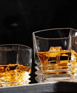 Online American Store Square Whiskey Rocks Glass - Premium Lead Free Crystal Scotch Tumbler For Bourbon Or Whisky - 9 Oz Set Of 4 Casual Glasses