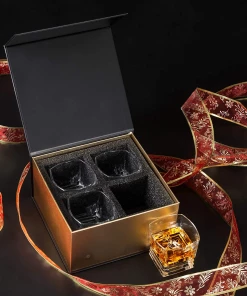 Online American Store Square Whiskey Rocks Glass - Premium Lead Free Crystal Scotch Tumbler For Bourbon Or Whisky - 9 Oz Set Of 4 Casual Glasses