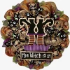 The American Store Halloween Wreath The Witch Is In 24" Black Purple Green And Orange Eyeball Ribbons Glittery Witch Hat Wreath