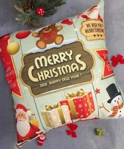 TIANZAN Life Store GZTZMY 1Pcs 45*45 Cm Happy New Year Christmas Decorations For Home Cartoon Elk Linen Decorative Pillows Cover Navidad Natal Christmas Home Decor