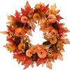 The American Store Pumpkin Wreath 20" Grapevine Pip Berry Stems Fall Chevron Bow Autumn Spray Modern Wreath Rustic Halloween Thanksgiving Housewarming Wreath