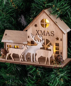 Shop4503052 Store LED Light Wooden House Christmas Ornaments Xmas Tree Hanging Decor New Year Decorations For Home