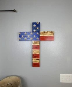 Eternal Light Cross Religious Bible Covers & Accessories Wooden American Flag Cross - Perfect Cemetery Decoration For Veterans