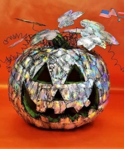 The American Store Holographic Steampunk Lighted Pumpkin Made Up Of Grunge Riveted Metal For Interior Decoration Halloween Decorations