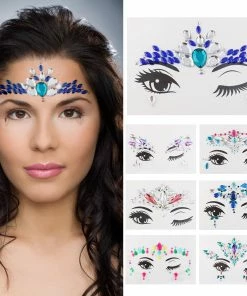 The American Store Adhesive Face Stickers Jewelry Gems Temporary Tattoo Face Jewelry Festival Party Body Gems Rhinestone Flash Tattoos Body Make Up