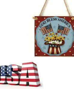 Onlineamericanstore American 4th Of July Independence Day Wooden Plaque Sign God Bless America