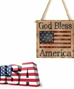 Onlineamericanstore American 4th Of July Independence Day Wooden Plaque Sign God Bless America