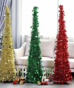 GOLDCISTERN Store Artificial Tinsel Pop Up Christmas Tree With Stand Gorgeous Collapsible Artificial Christmas Tree For Christmas Decorations