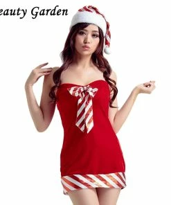 Beauty Garden Official Store Christmas Women Clothing Beauty Garden Women Fashion Solid Dress Strapless Bow Straight Sexy Mini Christmas Dress For Women Party Dress With Hat