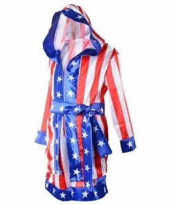 Moviecostume Store Sports Accessories Boy Boxing Costume Kids Rocky Balboa Robe Movie Apollo Cosplay American Flag Pattern Halloween Carnival Stripe Boxing Robe Kids