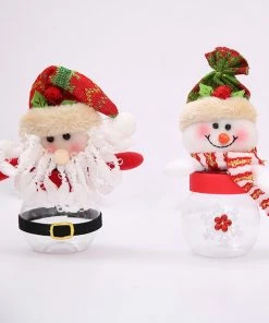 The American Store Christmas Decorations Cute Santa Claus Snowman Candy Jars Container Christmas Ornaments Kids Gifts Holiday Party Table Decor Christmas Gift Bag Collection