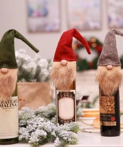 The American Store Christmas Red Wine Decoration Old Man Faceless Doll Wine Bottle Cover Home Dinner Party Or Gift Christmas Bottle Wrap Ornament Christmas Gift Bag Collection