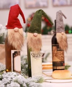 The American Store Christmas Red Wine Decoration Old Man Faceless Doll Wine Bottle Cover Home Dinner Party Or Gift Christmas Bottle Wrap Ornament Christmas Gift Bag Collection