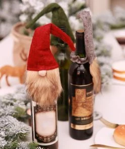The American Store Christmas Red Wine Decoration Old Man Faceless Doll Wine Bottle Cover Home Dinner Party Or Gift Christmas Bottle Wrap Ornament Christmas Gift Bag Collection