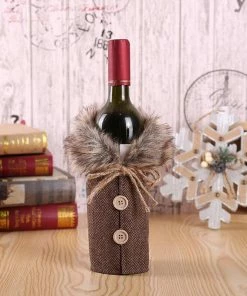 The American Store Christmas Home Decor Christmas Wine Bottle Set Bow Button Clothes Style Bottle Cover Kitchen Supplies For New Year Christmas Dinner Party Decoration