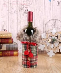 The American Store Christmas Home Decor Christmas Wine Bottle Set Bow Button Clothes Style Bottle Cover Kitchen Supplies For New Year Christmas Dinner Party Decoration
