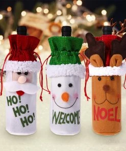 The American Store Christmas Xmas Wine Bottle Covers Bag Santa Claus Snowman Bottle Cover Dinner Table Decoration For Home New Year Products