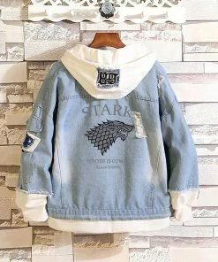 Cosroad Store Halloween Women Costumes Cosroad Game Of Thrones Cosplay Denim Jacket Stark Spring Autumn Jeans Hooded Sweatshirt Men Women Outwear Coats