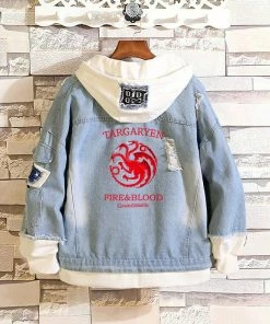 Cosroad Store Halloween Women Costumes Cosroad Game Of Thrones Cosplay Denim Jacket Stark Spring Autumn Jeans Hooded Sweatshirt Men Women Outwear Coats
