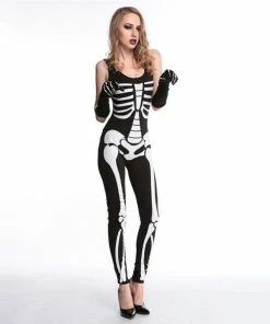 M&J Holiday Decorations Co.,Ltd Couples Halloween Cosplay Costumes Black Terrible Skeleton Skull Printed Jumpsuit Ghosts Vampire Demon Devil Cosplay Lover's Set