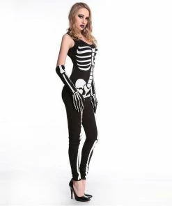 M&J Holiday Decorations Co.,Ltd Couples Halloween Cosplay Costumes Black Terrible Skeleton Skull Printed Jumpsuit Ghosts Vampire Demon Devil Cosplay Lover's Set