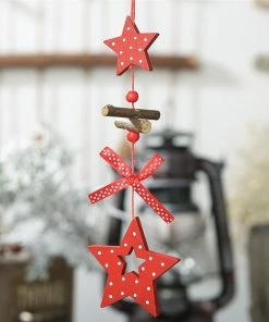 NiceStuffs Store DIY Red Christmas Snowflakes&Star&Tree Wooden Pendants Ornaments Home Christmas Party Xmas Tree Kids Gifts Decorations Christmas Decorations