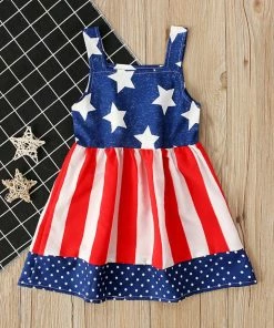 Online American Store Kids Clothing Fashion Kids Baby Girl Toddler Baby Kids New Independence 4th Of July Star Stripe Dress Party Princess Dresses Vestidos A1