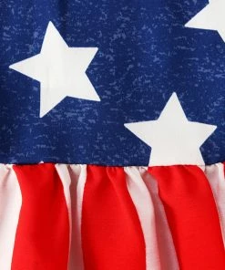 Online American Store Kids Clothing Fashion Kids Baby Girl Toddler Baby Kids New Independence 4th Of July Star Stripe Dress Party Princess Dresses Vestidos A1
