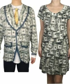 OBVSBUYS Store Couple Halloween Costume Funny Dollar Printed Matching Halloween Costumes For Partner Cute Couples Halloween Costumes Cash Printed Costume Plus Size