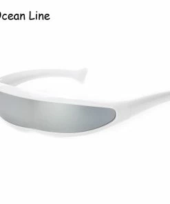 Ocean Line Official Store Futuristic Narrow Cyclops Sunglasses UV400 Personality Mirrored Lens Costume Eyewear Glasses Funny Party Mask Decoration Halloween Mask