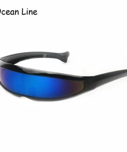 Ocean Line Official Store Futuristic Narrow Cyclops Sunglasses UV400 Personality Mirrored Lens Costume Eyewear Glasses Funny Party Mask Decoration Halloween Mask