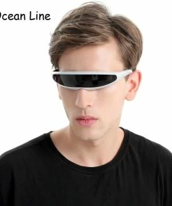 Ocean Line Official Store Futuristic Narrow Cyclops Sunglasses UV400 Personality Mirrored Lens Costume Eyewear Glasses Funny Party Mask Decoration Halloween Mask