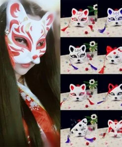 The American Store Half Face Fox Mask Japanese Anime Hand-painted Kitsune Halloween Cosplay Mask US Halloween Mask 20 The American Store Half Face Fox Mask Japanese Anime Hand-painted Kitsune Halloween Cosplay Mask US Halloween Mask