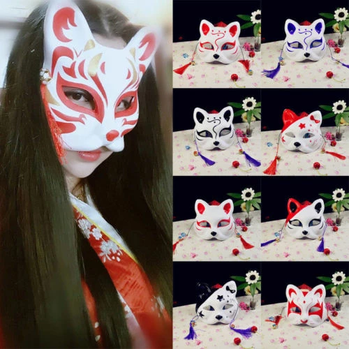 The American Store Half Face Fox Mask Japanese Anime Hand-painted Kitsune Halloween Cosplay Mask US Halloween Mask 9 The American Store Half Face Fox Mask Japanese Anime Hand-painted Kitsune Halloween Cosplay Mask US Halloween Mask