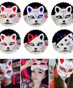 The American Store Half Face Fox Mask Japanese Anime Hand-painted Kitsune Halloween Cosplay Mask US Halloween Mask 23 The American Store Half Face Fox Mask Japanese Anime Hand-painted Kitsune Halloween Cosplay Mask US Halloween Mask