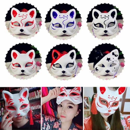 The American Store Half Face Fox Mask Japanese Anime Hand-painted Kitsune Halloween Cosplay Mask US Halloween Mask 12 The American Store Half Face Fox Mask Japanese Anime Hand-painted Kitsune Halloween Cosplay Mask US Halloween Mask