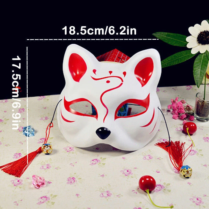 The American Store Half Face Fox Mask Japanese Anime Hand-painted Kitsune Halloween Cosplay Mask US Halloween Mask 3 The American Store Half Face Fox Mask Japanese Anime Hand-painted Kitsune Halloween Cosplay Mask US Halloween Mask