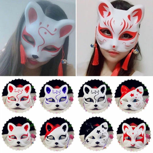 The American Store Half Face Fox Mask Japanese Anime Hand-painted Kitsune Halloween Cosplay Mask US Halloween Mask 11 The American Store Half Face Fox Mask Japanese Anime Hand-painted Kitsune Halloween Cosplay Mask US Halloween Mask