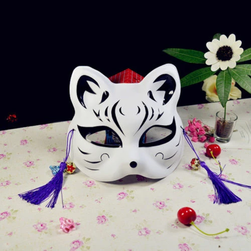 The American Store Half Face Fox Mask Japanese Anime Hand-painted Kitsune Halloween Cosplay Mask US Halloween Mask 14 The American Store Half Face Fox Mask Japanese Anime Hand-painted Kitsune Halloween Cosplay Mask US Halloween Mask
