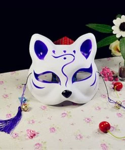 The American Store Half Face Fox Mask Japanese Anime Hand-painted Kitsune Halloween Cosplay Mask US Halloween Mask