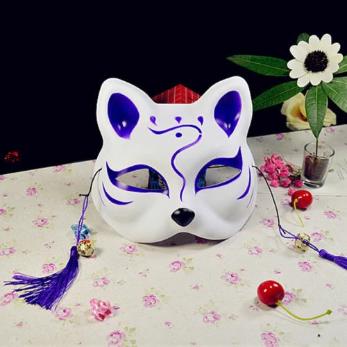 The American Store Half Face Fox Mask Japanese Anime Hand-painted Kitsune Halloween Cosplay Mask US Halloween Mask 4 The American Store Half Face Fox Mask Japanese Anime Hand-painted Kitsune Halloween Cosplay Mask US Halloween Mask