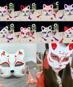 The American Store Half Face Fox Mask Japanese Anime Hand-painted Kitsune Halloween Cosplay Mask US Halloween Mask 21 The American Store Half Face Fox Mask Japanese Anime Hand-painted Kitsune Halloween Cosplay Mask US Halloween Mask