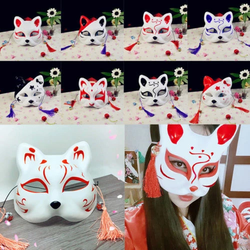 The American Store Half Face Fox Mask Japanese Anime Hand-painted Kitsune Halloween Cosplay Mask US Halloween Mask 10 The American Store Half Face Fox Mask Japanese Anime Hand-painted Kitsune Halloween Cosplay Mask US Halloween Mask