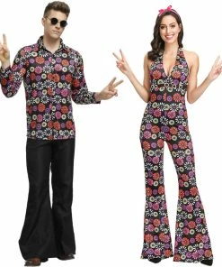 The American Store Halloween Carnival Party Adult Men Women Cosplay Floral Hip Hop Singer Couple Costume 90's Vintage Floral Performance Costume